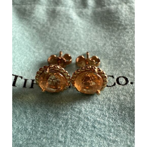 Tiffany & Co. 18k Yellow Gold Sparkling Citrine Flower Beaded Stud Earrings - Picture 10 of 16